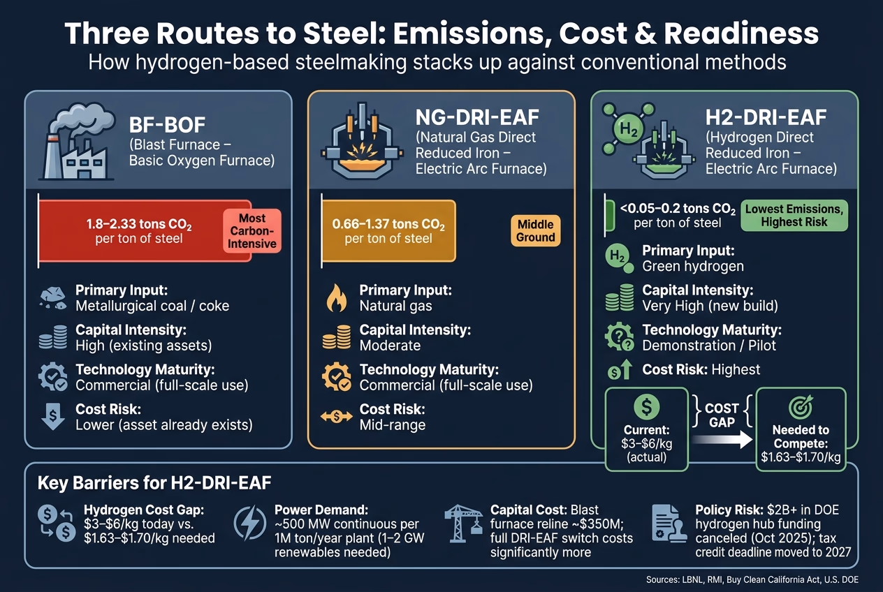 Hydrogen vs. Traditional Steelmaking: Emissions, Cost & Maturity Compared