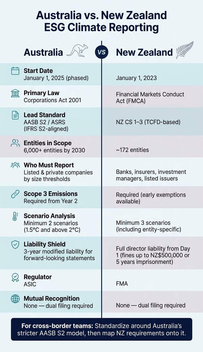 Australia vs. New Zealand ESG Climate Reporting: Key Differences at a Glance