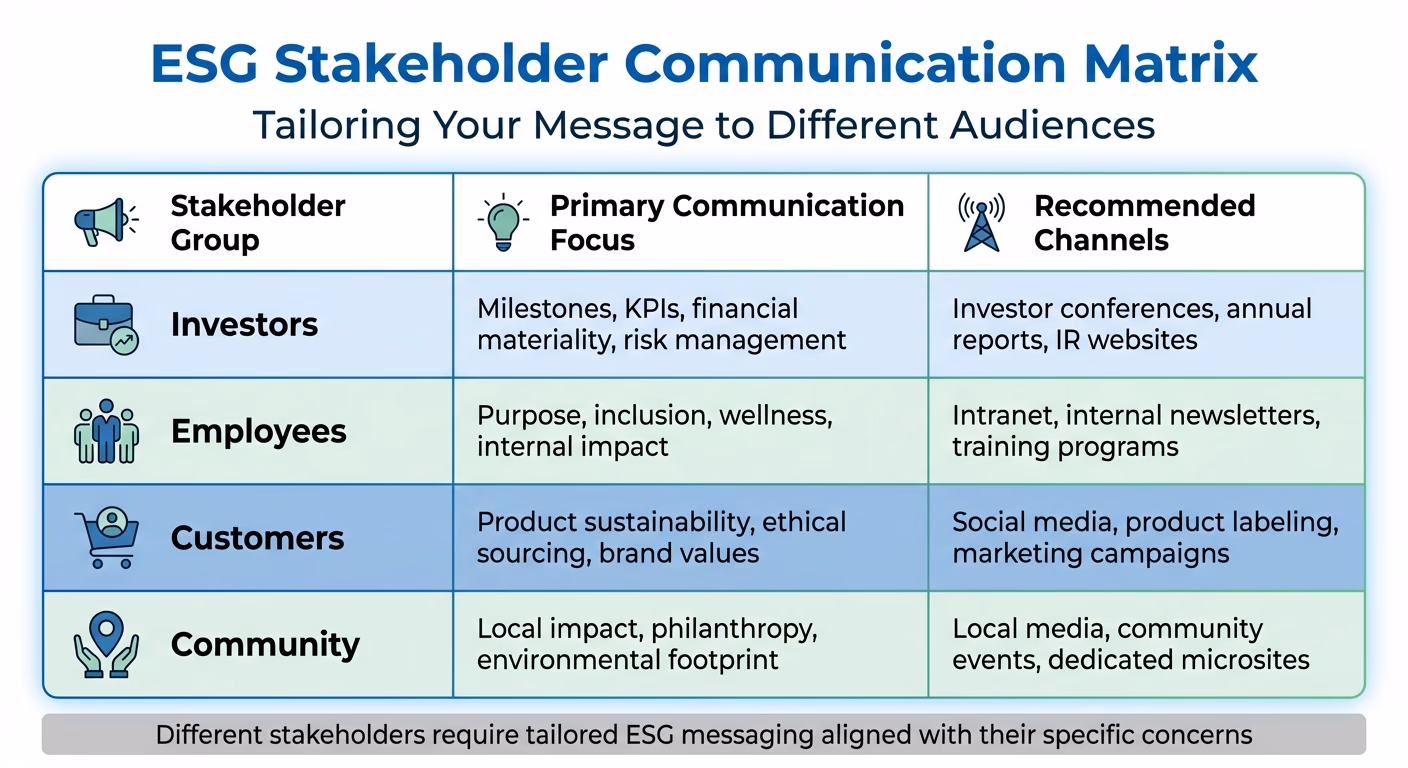 ESG Stakeholder Communication Matrix: Audience-Specific Focus and Channels