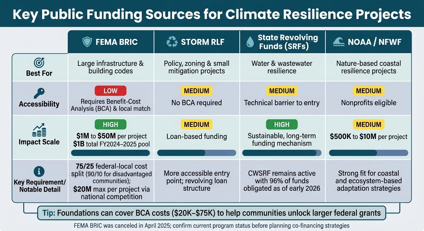 Climate Resilience Funding Sources Compared: FEMA BRIC, STORM RLF, SRFs & NOAA/NFWF