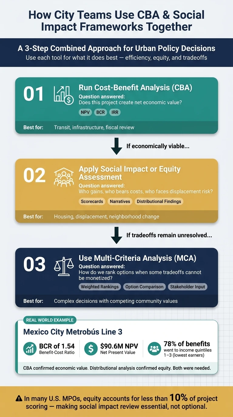 CBA vs Social Impact Frameworks: 3-Step Decision Workflow for City Teams