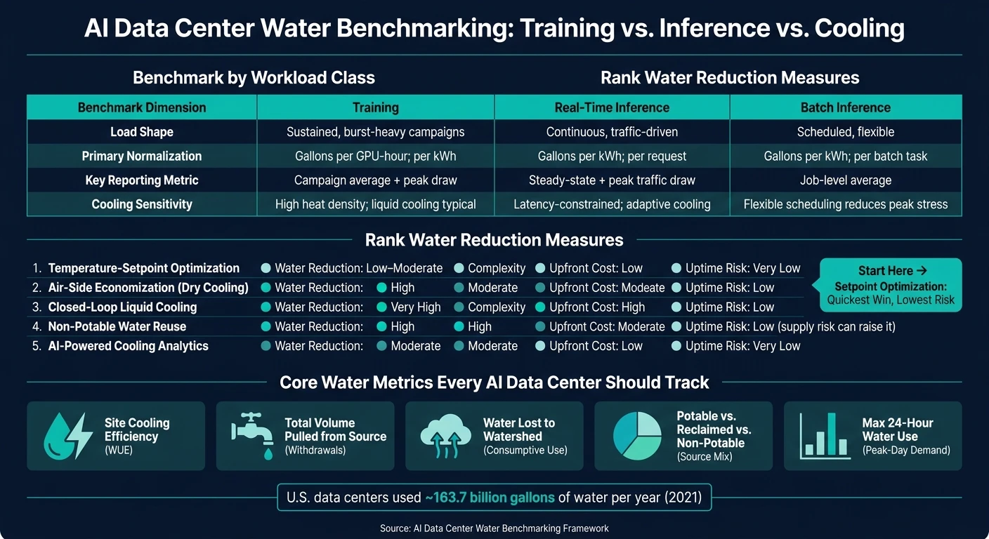AI Data Center Water Benchmarking: Training vs. Inference vs. Cooling Options