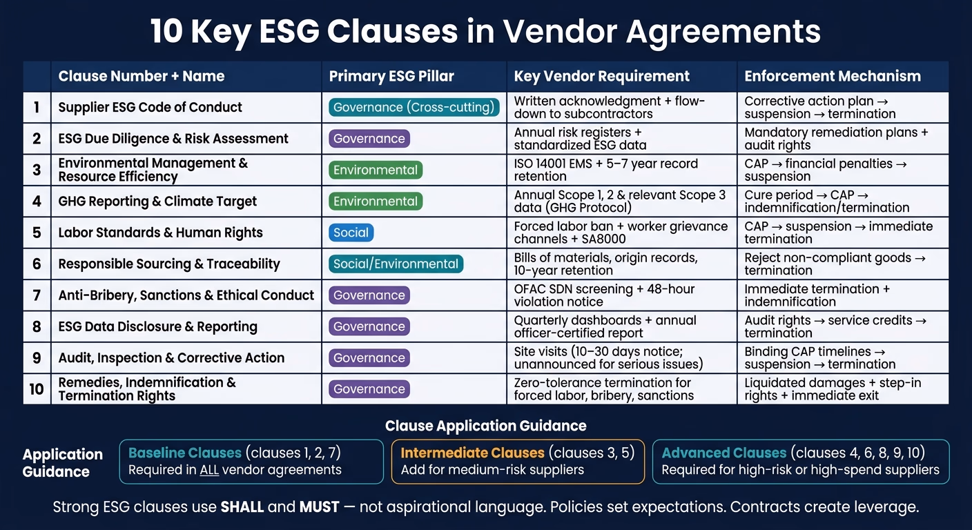 10 Key ESG Clauses in Vendor Agreements: What to Require & How to Enforce