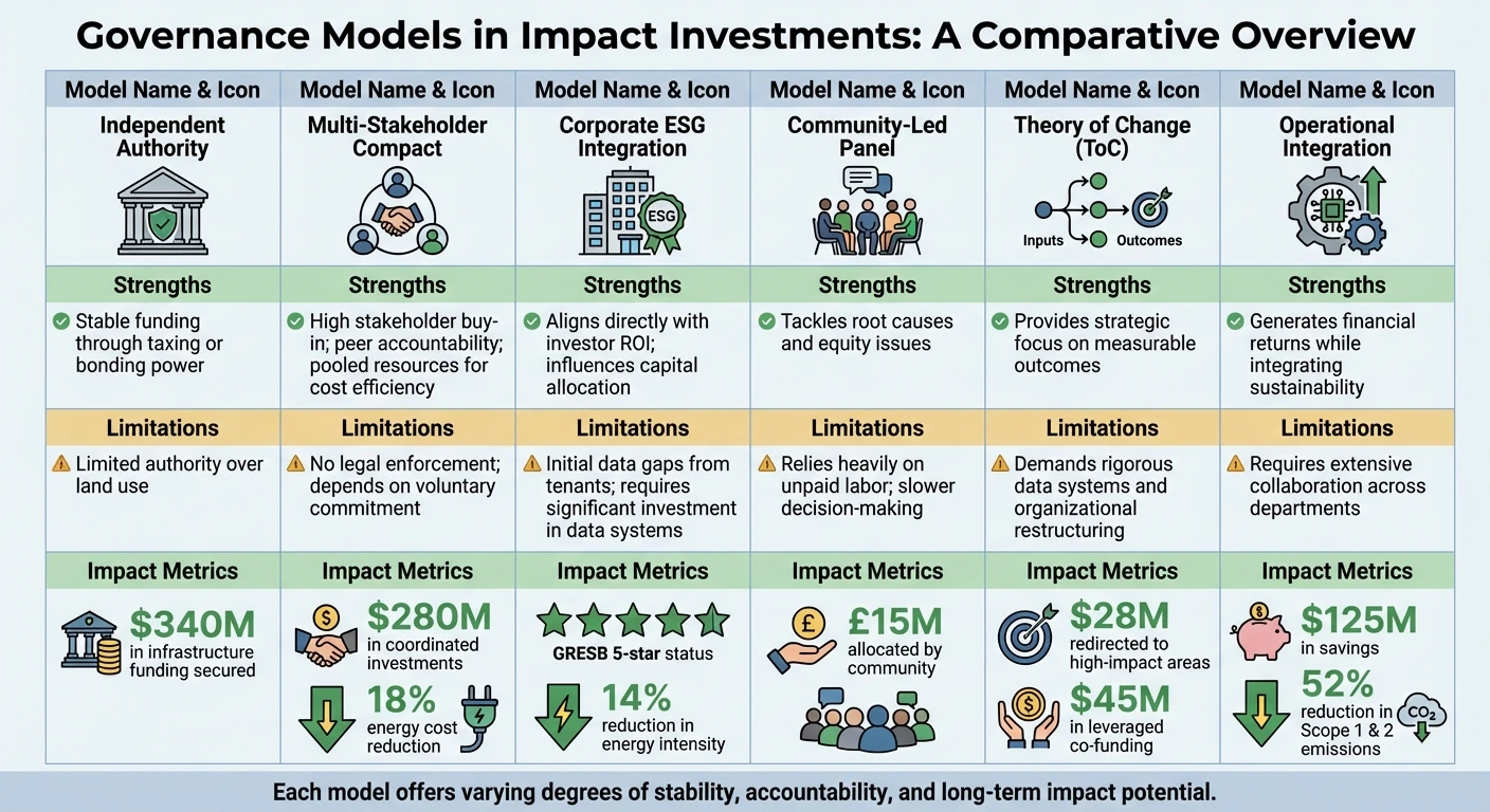 Comparison of Six Governance Models in Impact Investments