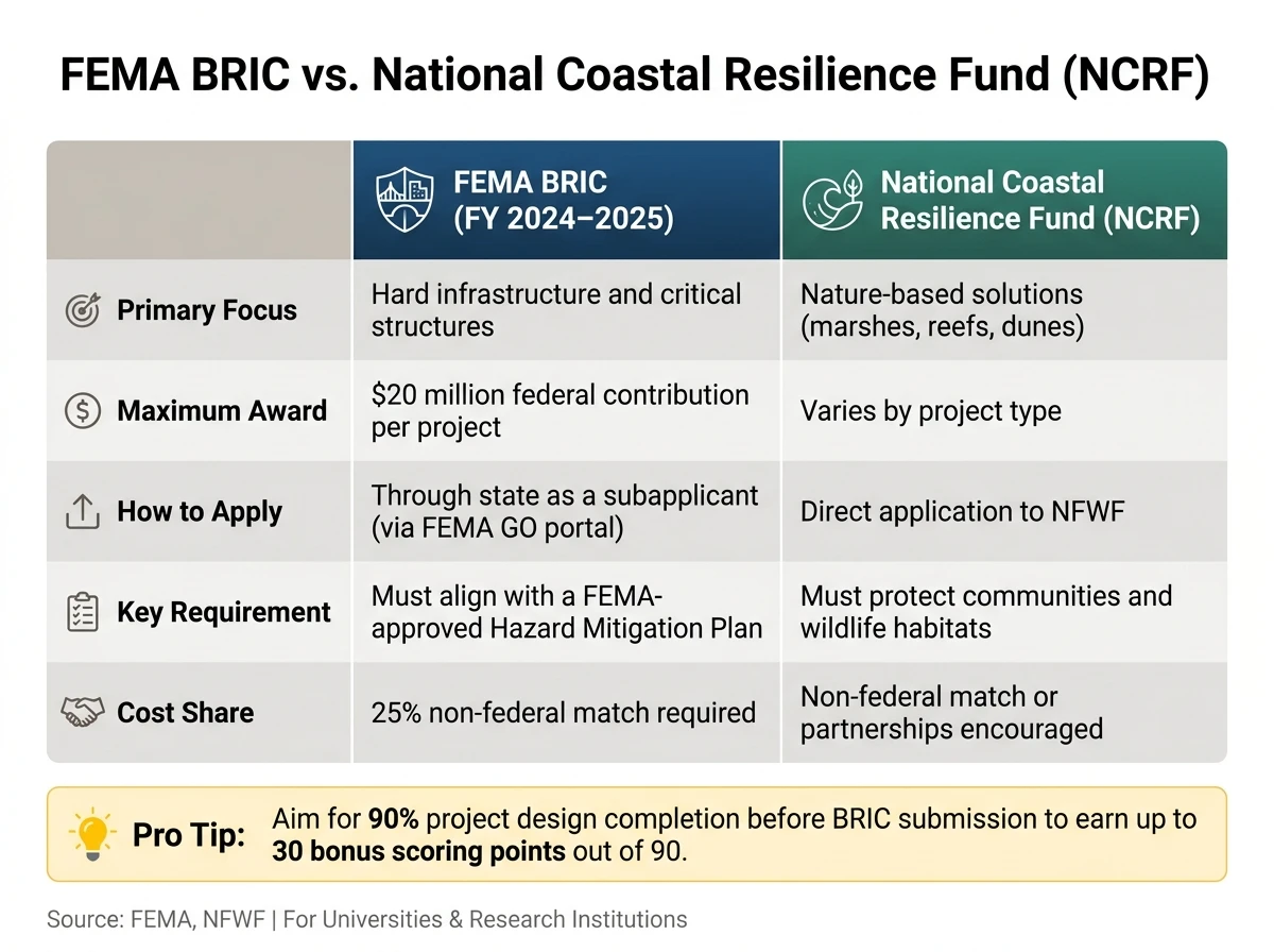FEMA BRIC vs. National Coastal Resilience Fund: Climate Funding Comparison