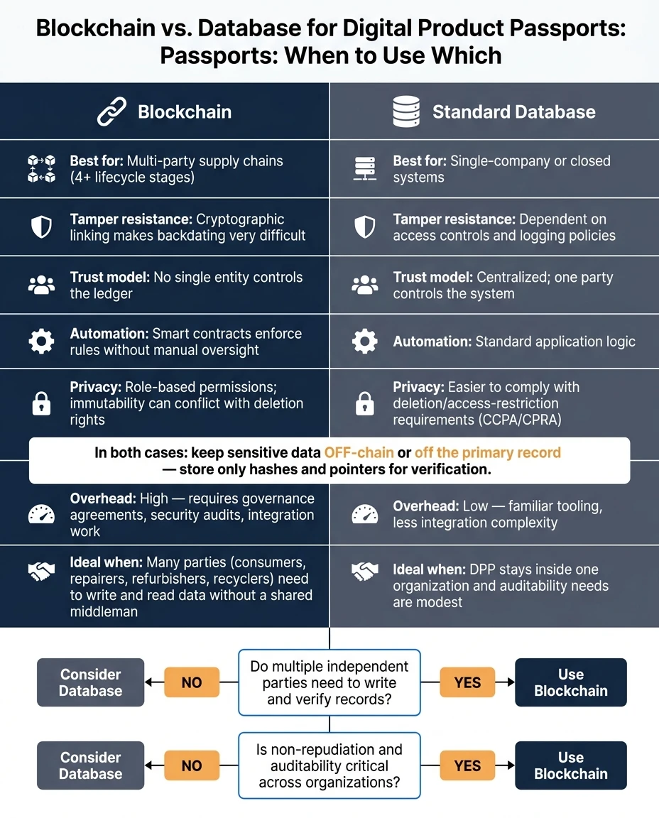 Blockchain vs. Database for Digital Product Passports: When to Use Which