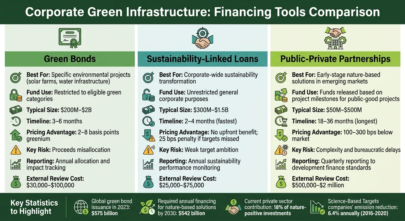 Comparison of Green Bonds, Sustainability-Linked Loans, and Public-Private Partnerships for Corporate Green Infrastructure Financing