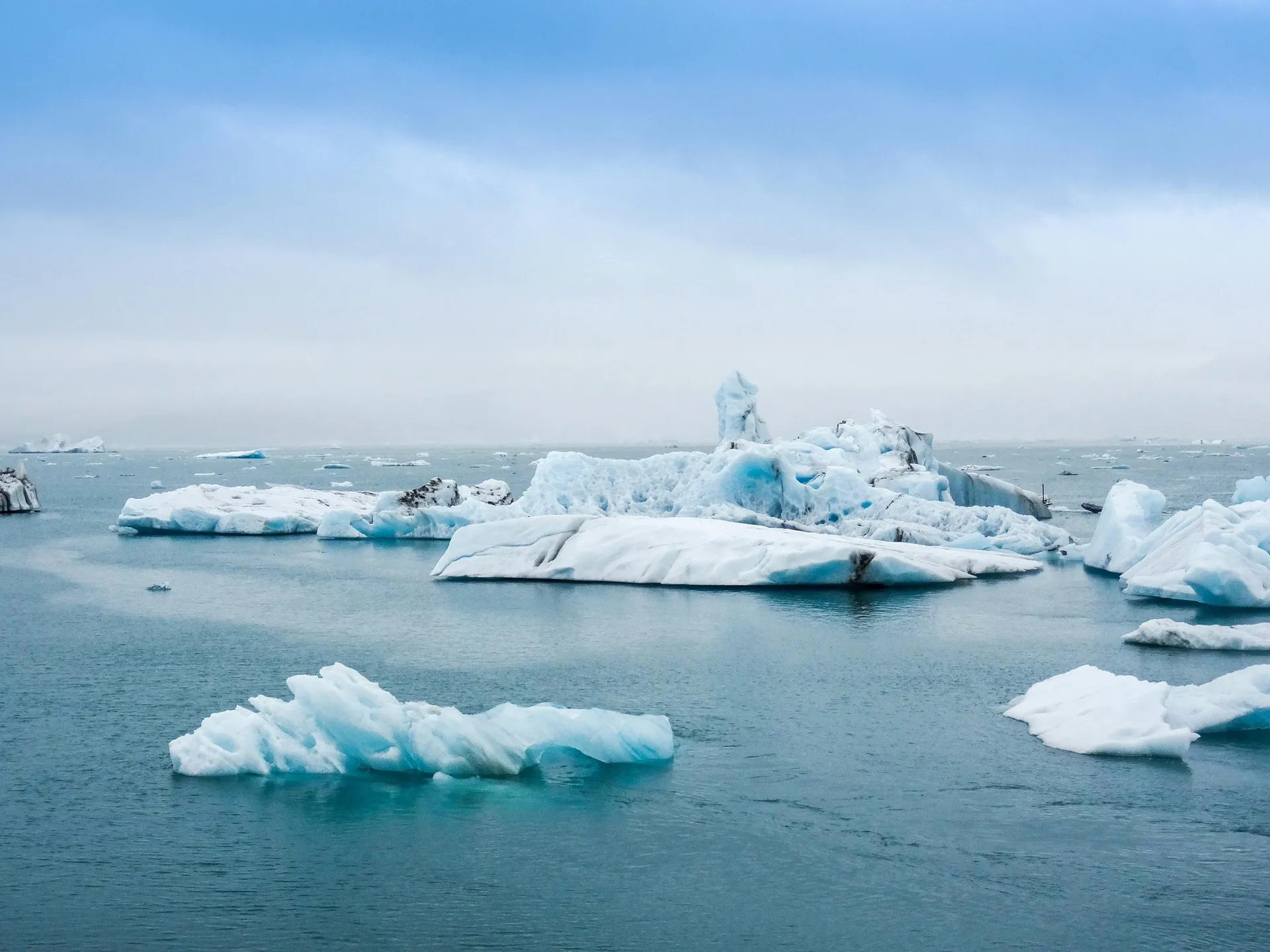 Icebergs drifting in a glacier lagoon
